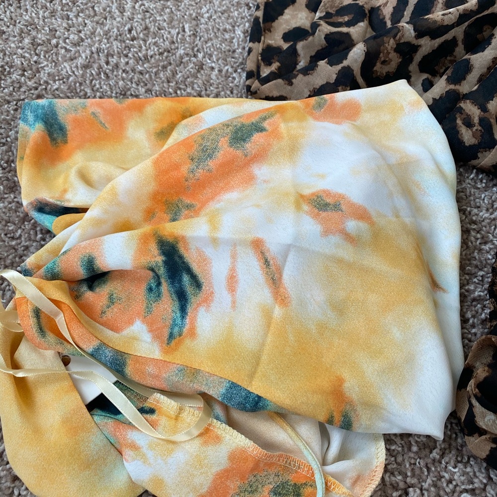 . Selfie Leslie Yellow/Orange Multicolor Tie Dye Thin Cowl Neck Mini Dress - Picture 11 of 15